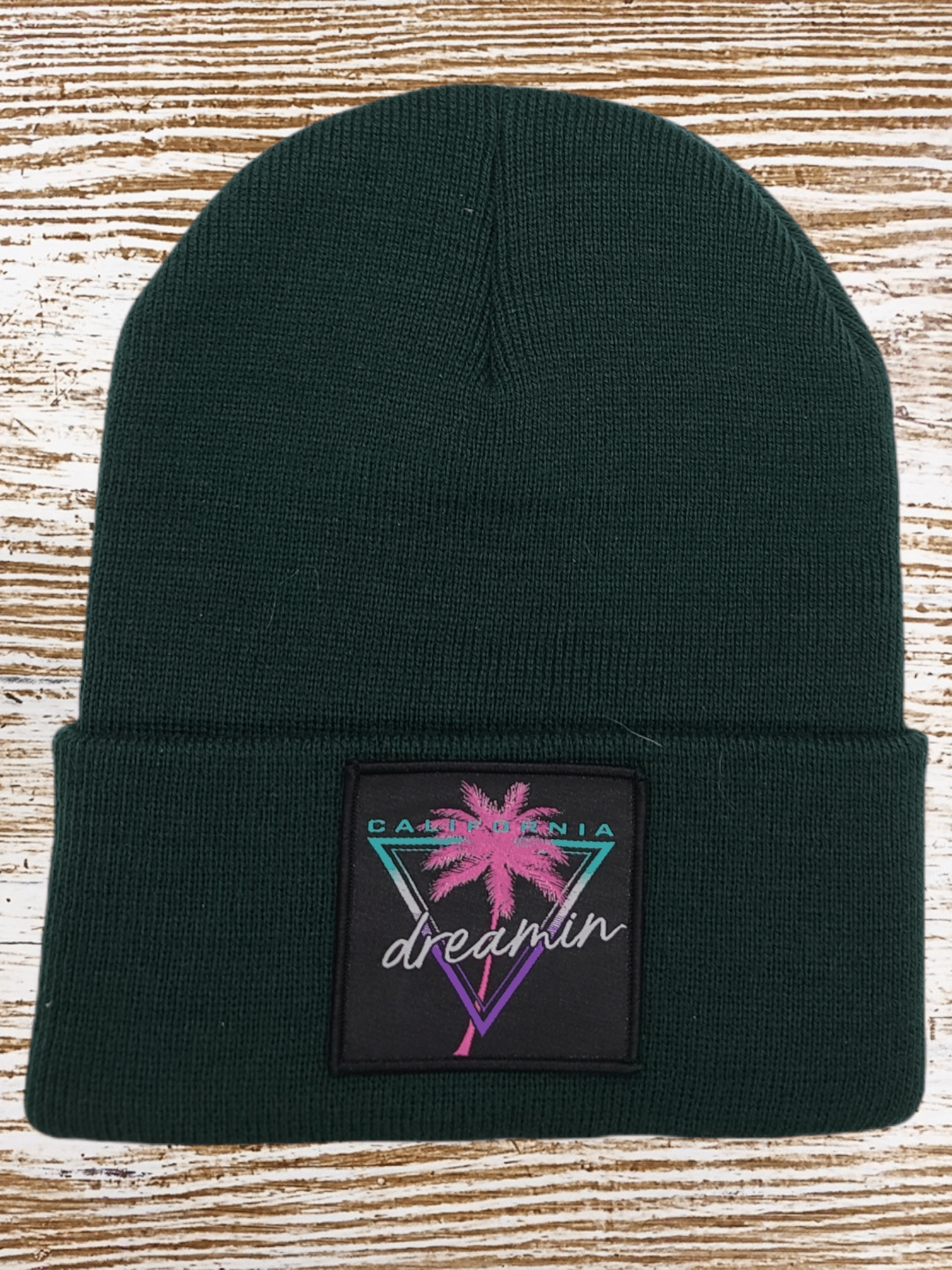 California Beanie – 90s Style Dreamin’ Patch Hat - Forest Green image