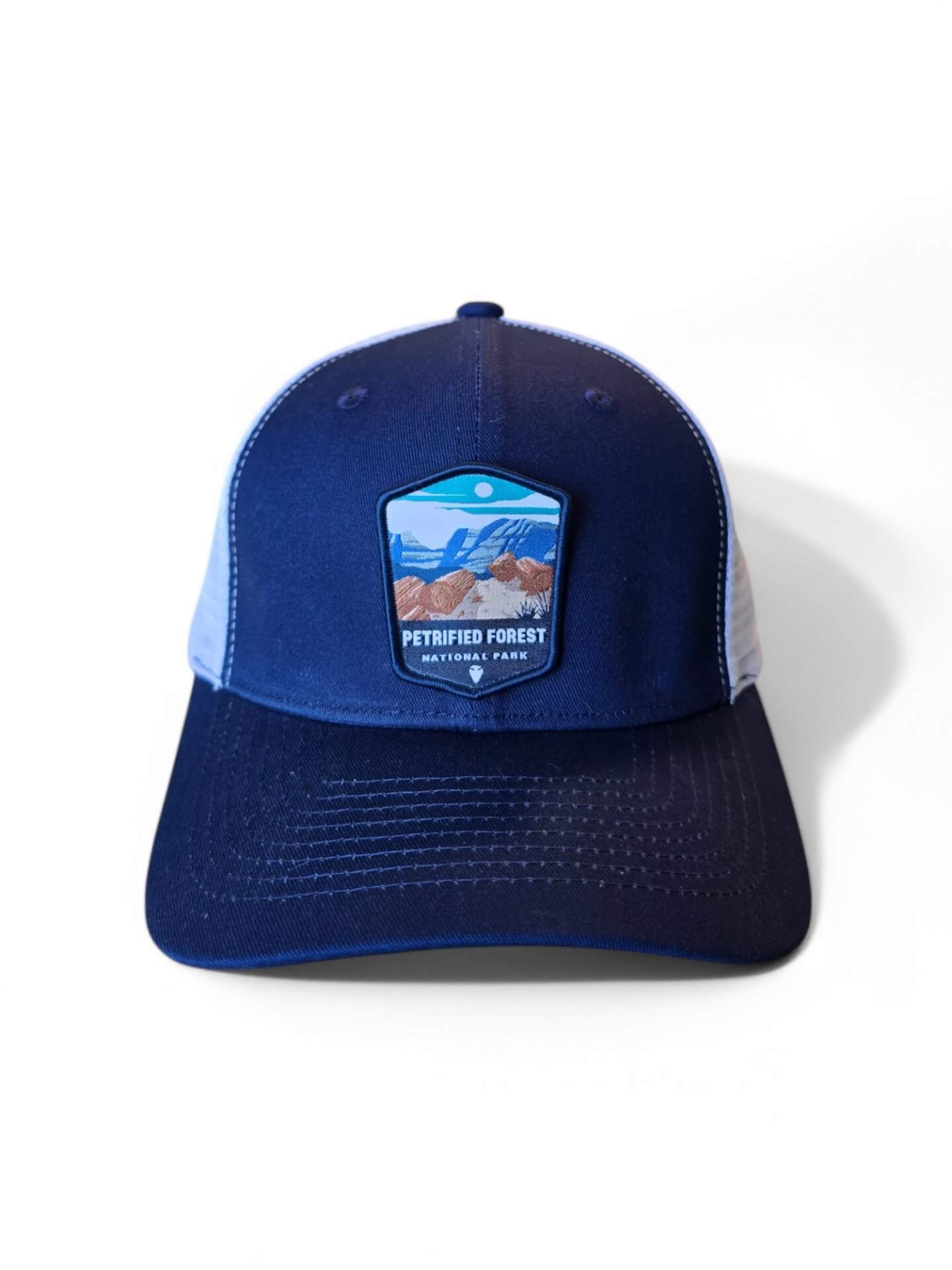 Petrified Forest National Park Hat - Navy Blue on White Mesh image