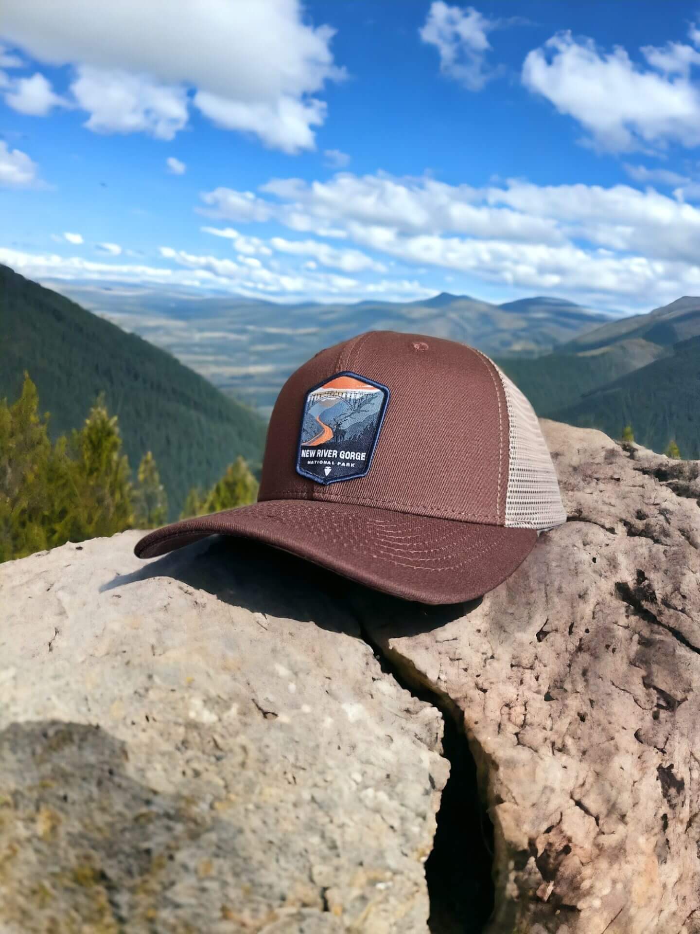 New River Gorge National Park Trucker Hat - Brown on Khaki image