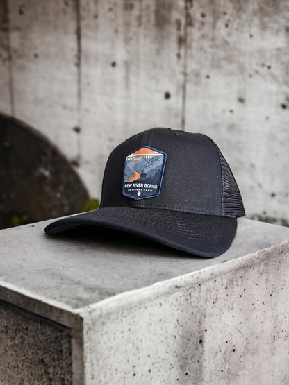 New River Gorge National Park Trucker Hat - Black on Black Mesh image