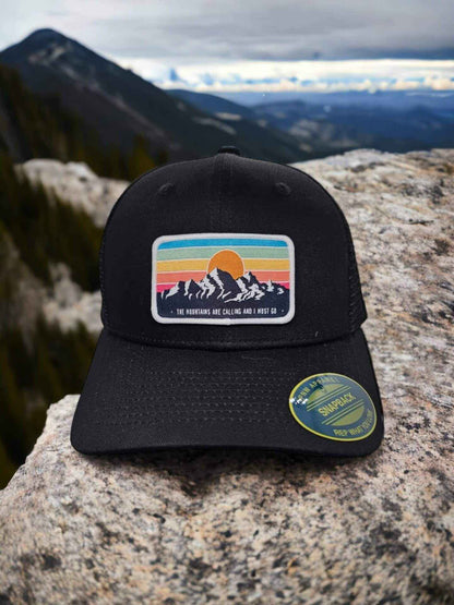 Vintage Mountains Trucker Hat with Retro Style Patch