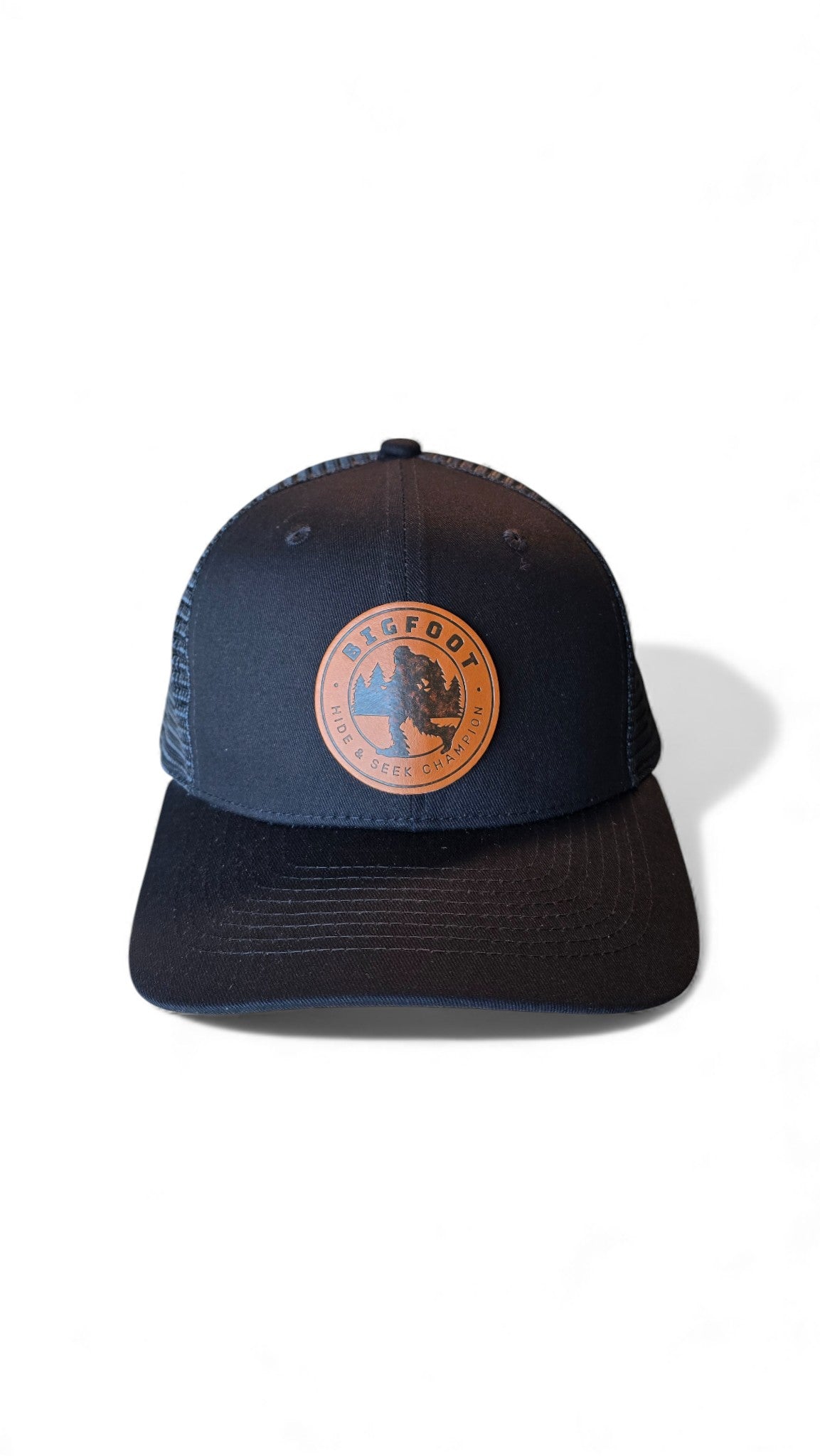 Hiking Bigfoot Trucker Hat | Sasquatch Backpacker Snapback Cap