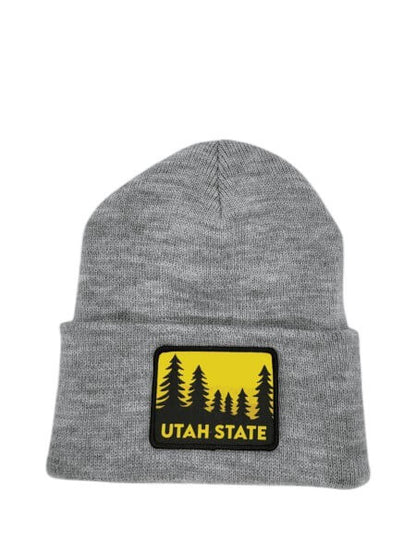 Utah Beanie – Cozy Knit Hat with Tree Line Patch - Grey image