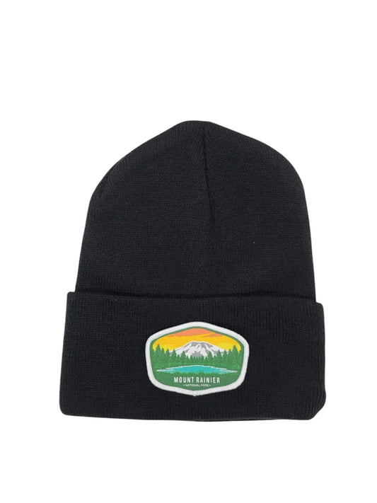 Mount Rainier Embroidered Patch Beanie - Cozy Winter Hat for Outdoor Enthusiasts & Hikers image 0