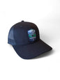 Alaska Glacier Bay National Park Trucker Snapback Hat - Black on Black Mesh image