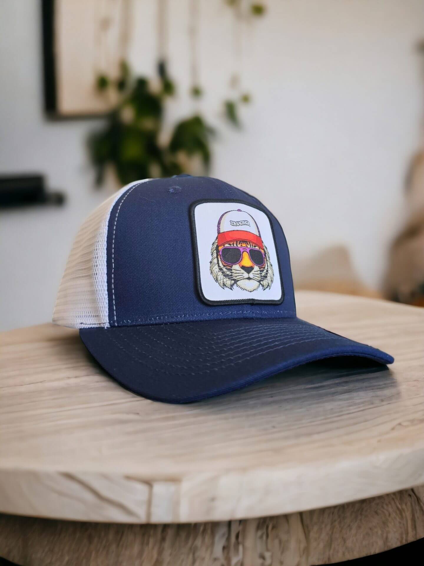 Tiger Trucker Snapback Hat - Navy Blue on White Mesh image