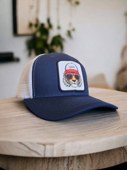 Tiger Trucker Snapback Hat - Navy Blue on White Mesh image