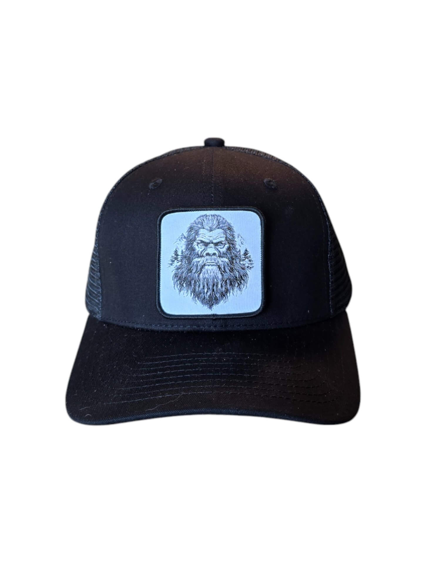 Sasquatch Trucker Hat – Legendary Bigfoot Adventure Cap - Black on Black Mesh image