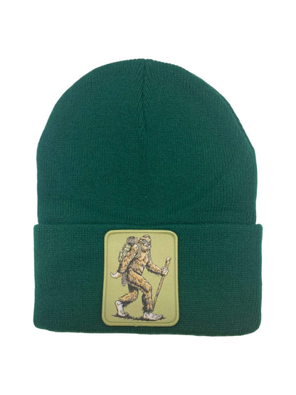 Sasquatch Beanie with Hiking Bigfoot Patch - Outdoor Adventure Winter Hat for Nature Enthusiasts - Forest Green image