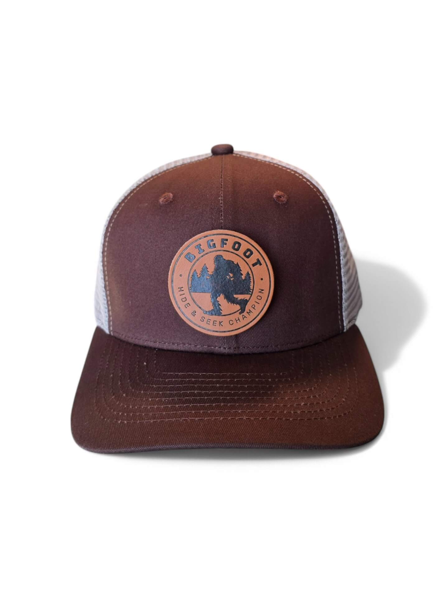 Sasquatch Trucker Hat – Hide and Seek Leather Patch Cap image 3