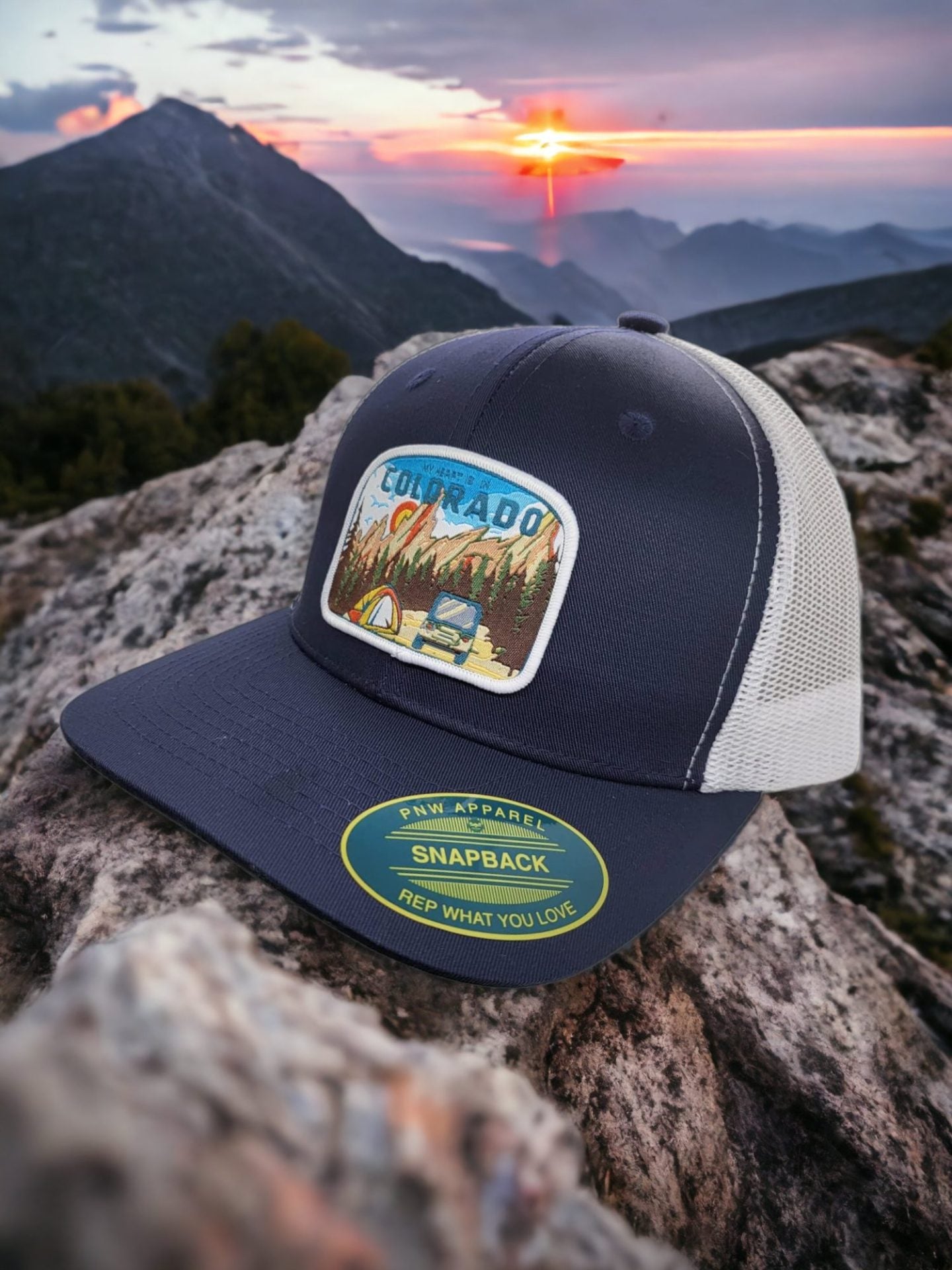 Colorado Trucker Hat with Patch - Navy Blue on White Mesh image