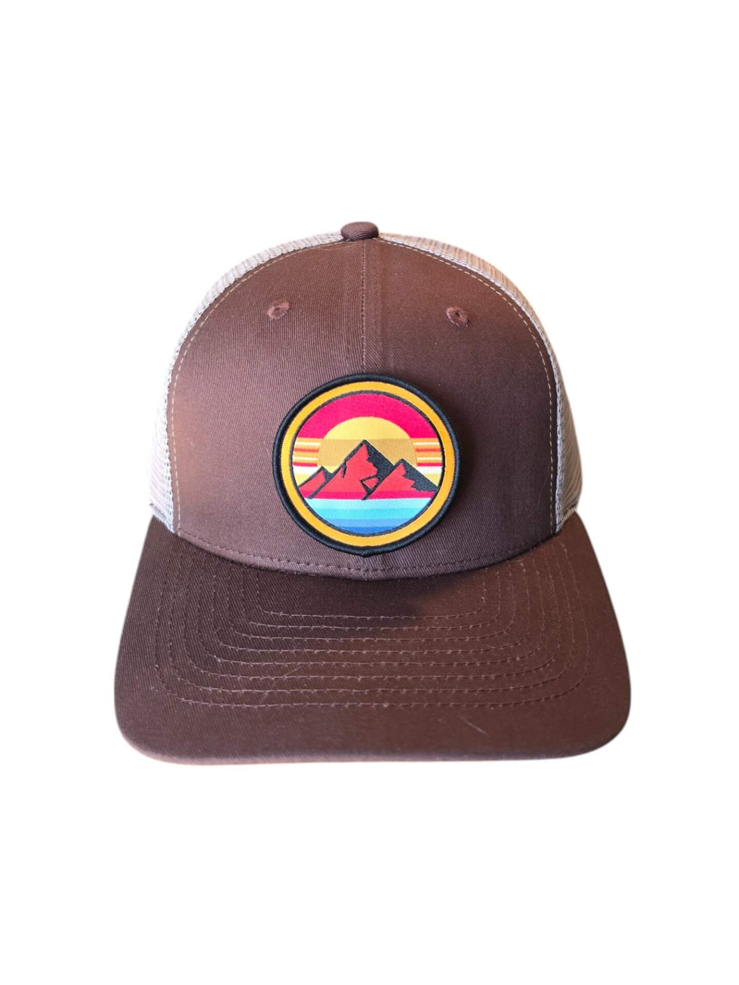 Mountain Sunset Trucker Hat Vibrant Adventure Snapback image 1