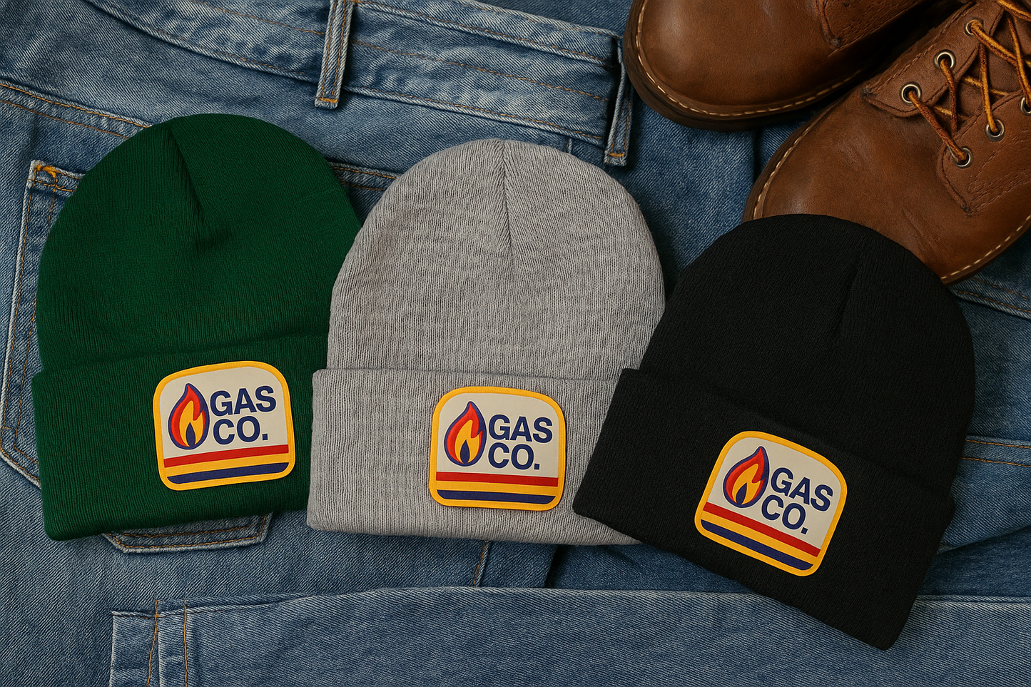 Vintage Gas Co. Beanie – Black Knit Cuffed Hat