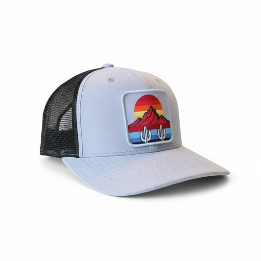 Retro Desert Sunset Trucker Hat - Cactus Mountain Snapback