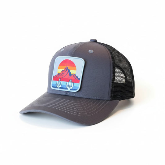 Retro Desert Sunset Trucker Hat - Cactus Mountain Snapback