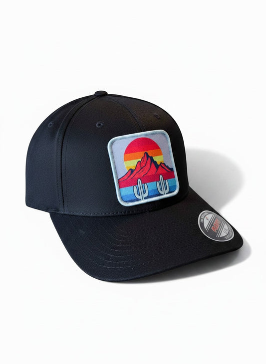 Flexfit Desert Sunset Cactus Mountain Patch Fitted Hat