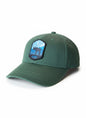 Moove Headwear dark green cotton baseball cap with Alaska moose and mountain patch. Adjustable dad hat style.