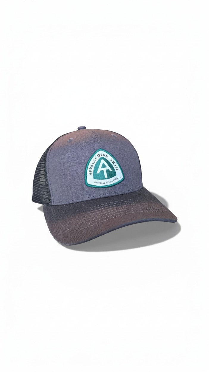 Moove Headwear Appalachian Trail trucker hat in grey with mesh back and embroidered logo. Adjustable strap for a secure fit.