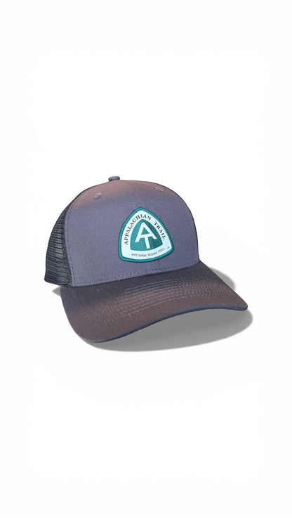 Moove Headwear Appalachian Trail trucker hat with mesh back, grey front panel and Appalachian Trail logo patch.