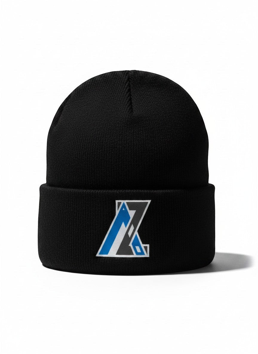 Moove Headwear black acrylic rib-knit beanie with Arizona AZ logo patch on front. One size fits all.