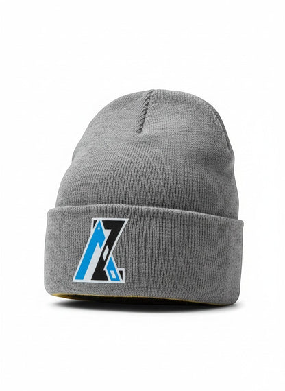 Moove Headwear grey acrylic rib-knit beanie with AZ logo patch, ideal for winter activities.