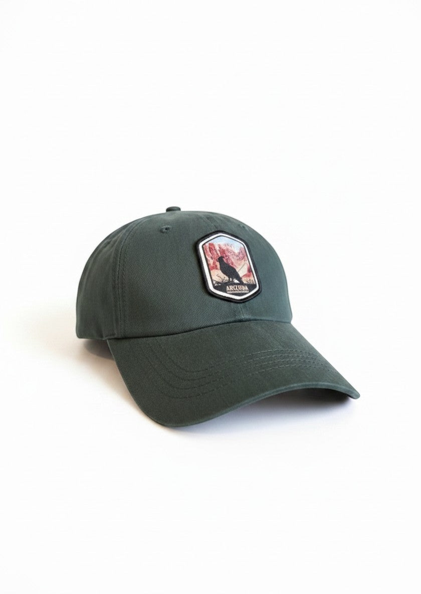 Moove Headwear dark green cotton twill baseball cap with Grand Canyon State patch featuring a bird and mountains.