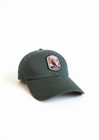 Moove Headwear dark green cotton twill baseball cap with Grand Canyon State patch featuring a bird and mountains.