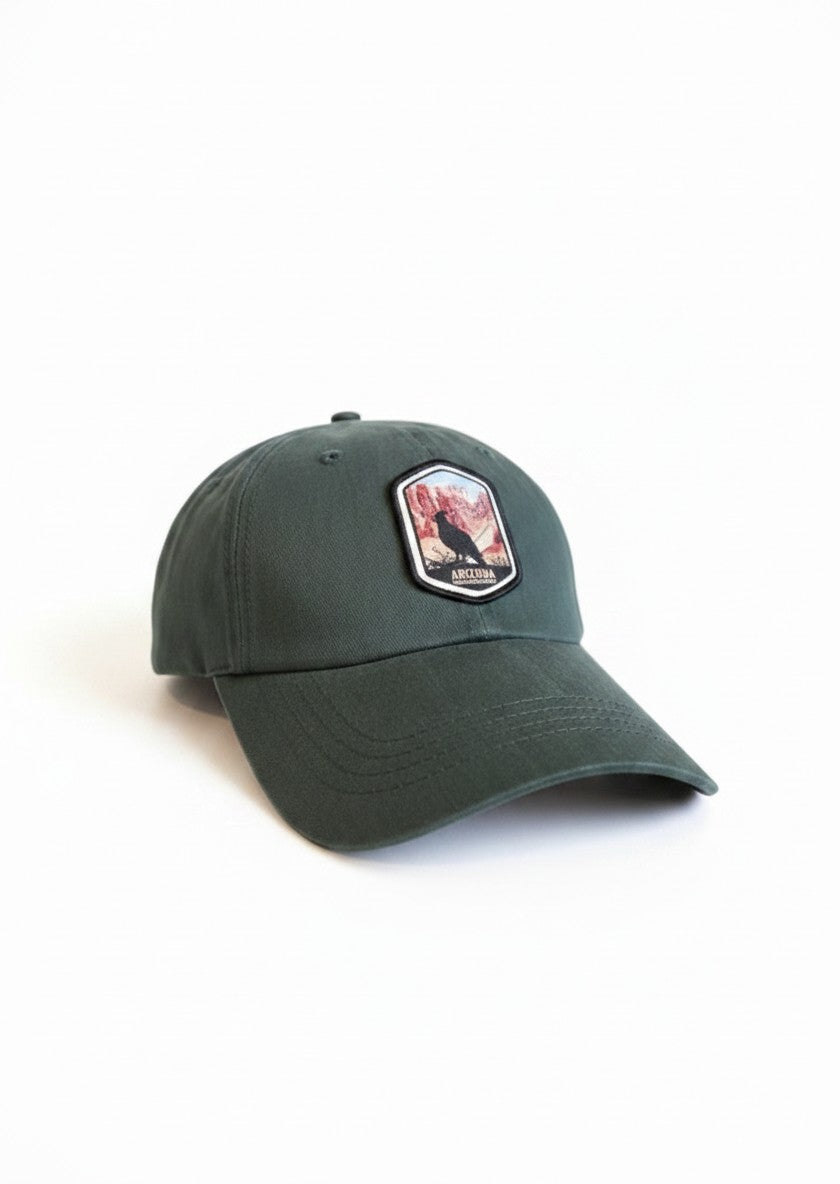Moove Headwear dark green cotton twill baseball cap with Grand Canyon patch and adjustable hook and loop backing.