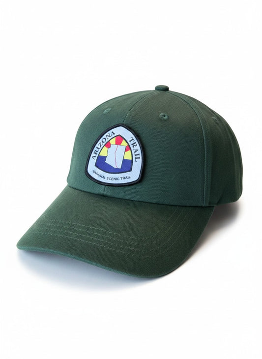 Moove Headwear dark green baseball cap with Arizona Trail National Scenic Trail patch and adjustable brass buckle.