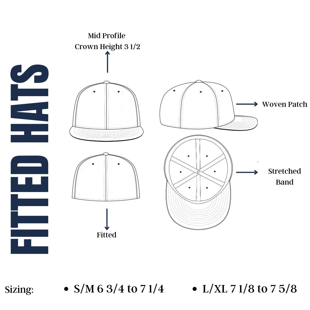 Moove Headwear Banff National Park fitted cap with woven patch and mid profile crown height.