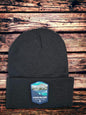 Moove Headwear black acrylic rib-knit beanie with Lassen Volcanic National Park embroidered patch