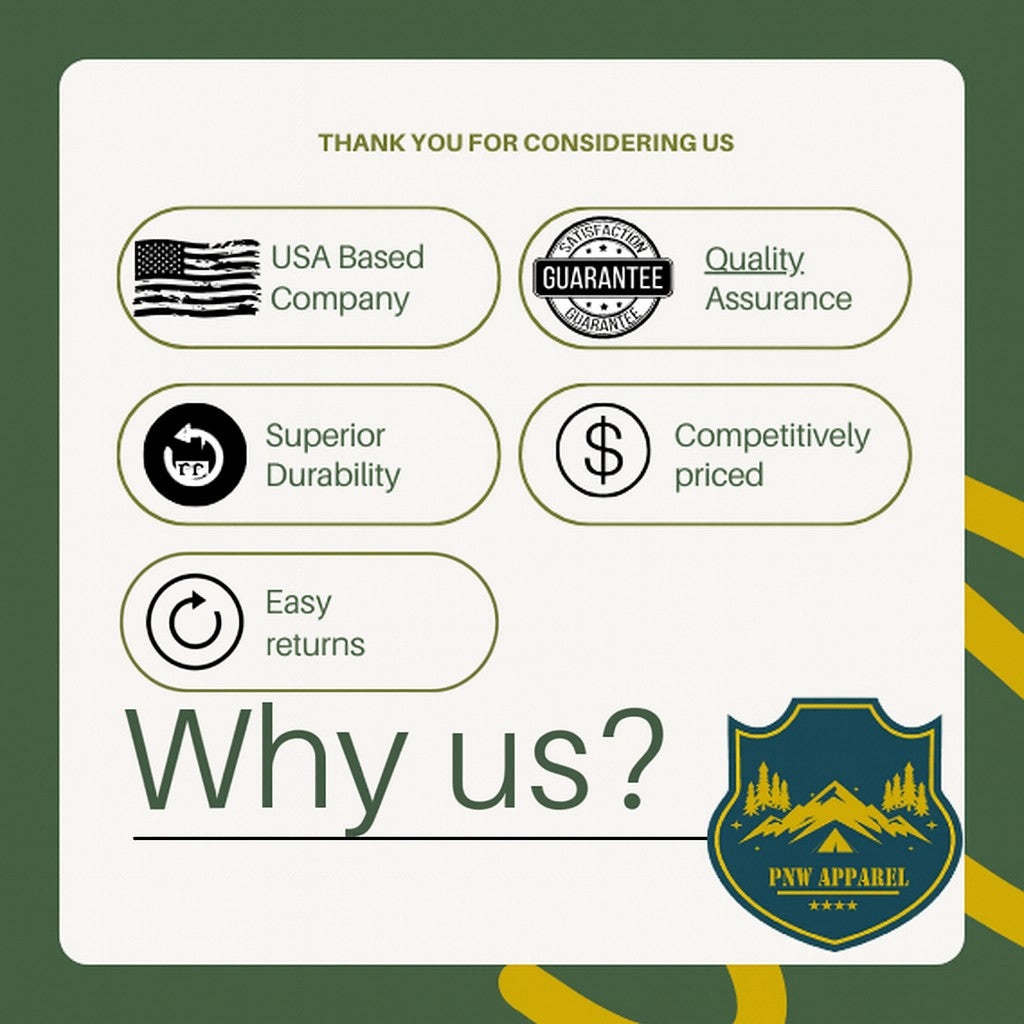 Moove Headwear brand values infographic highlighting USA based company, quality assurance, and easy returns.