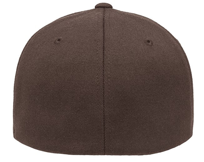 Moove Headwear brown vintage mountain patch Flexfit baseball cap with breathable eyelets.