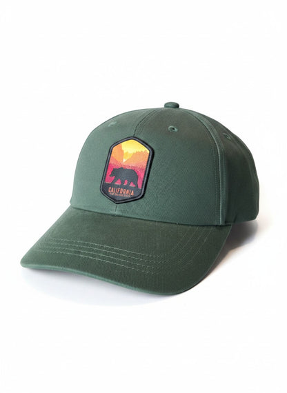 Moove Headwear dark green cotton baseball cap with adjustable dad hat fit and California Golden State bear patch.