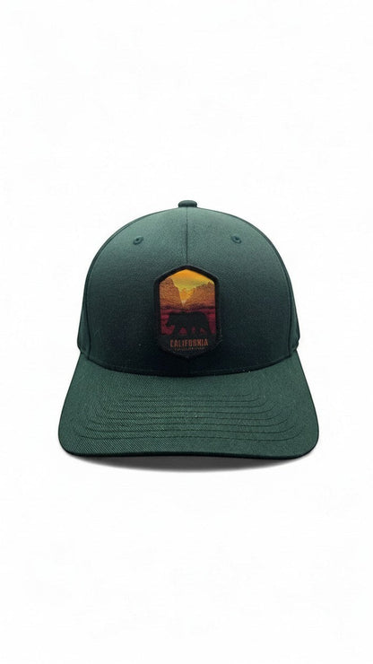 Moove Headwear dark green unisex baseball cap with a California bear graphic patch and a flat brim.