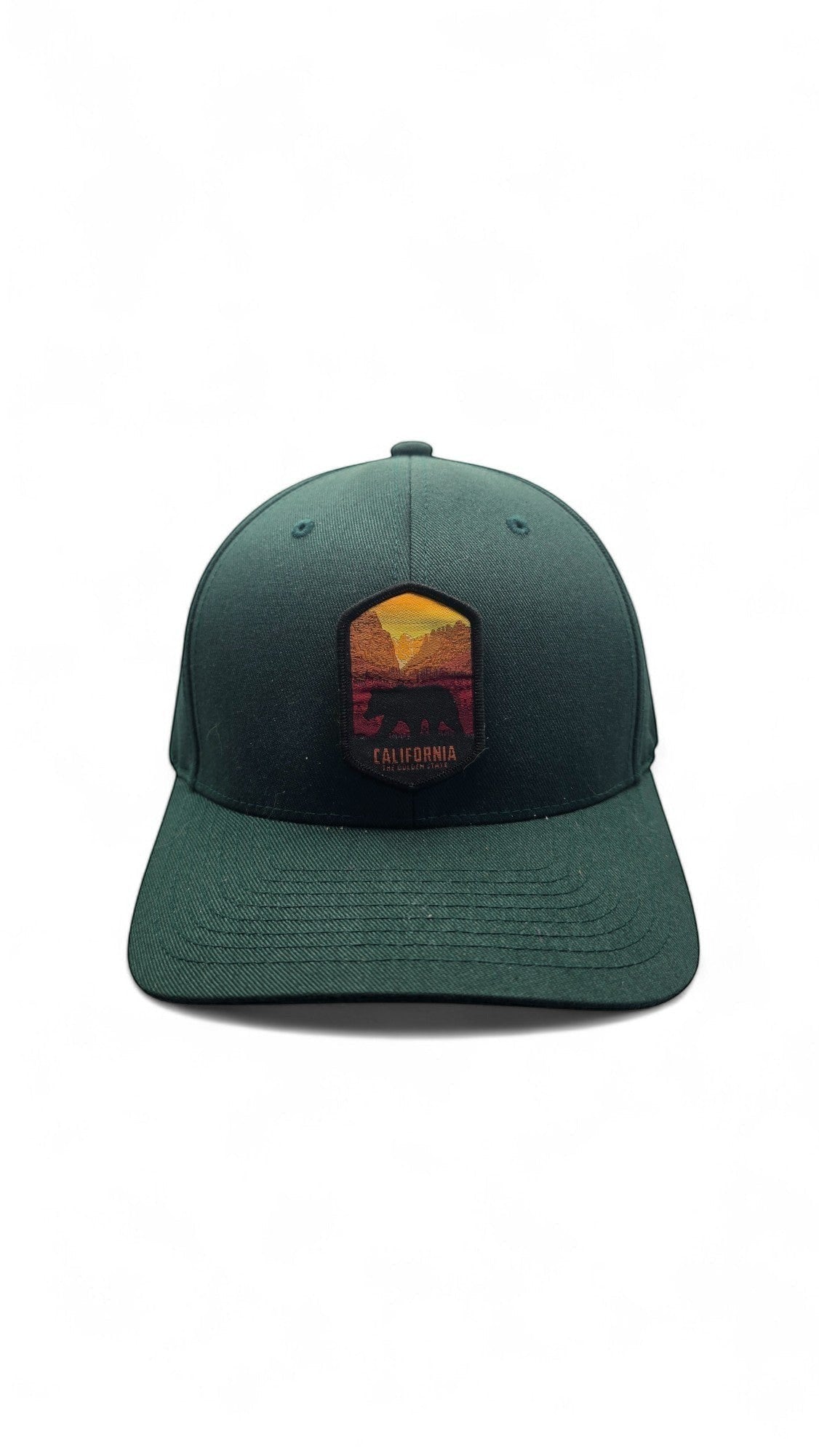 Moove Headwear dark green unisex baseball cap with California bear graphic patch and flat brim
