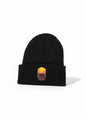 Moove Headwear black knit beanie with embroidered California bear and sunset patch. Cozy winter hat.