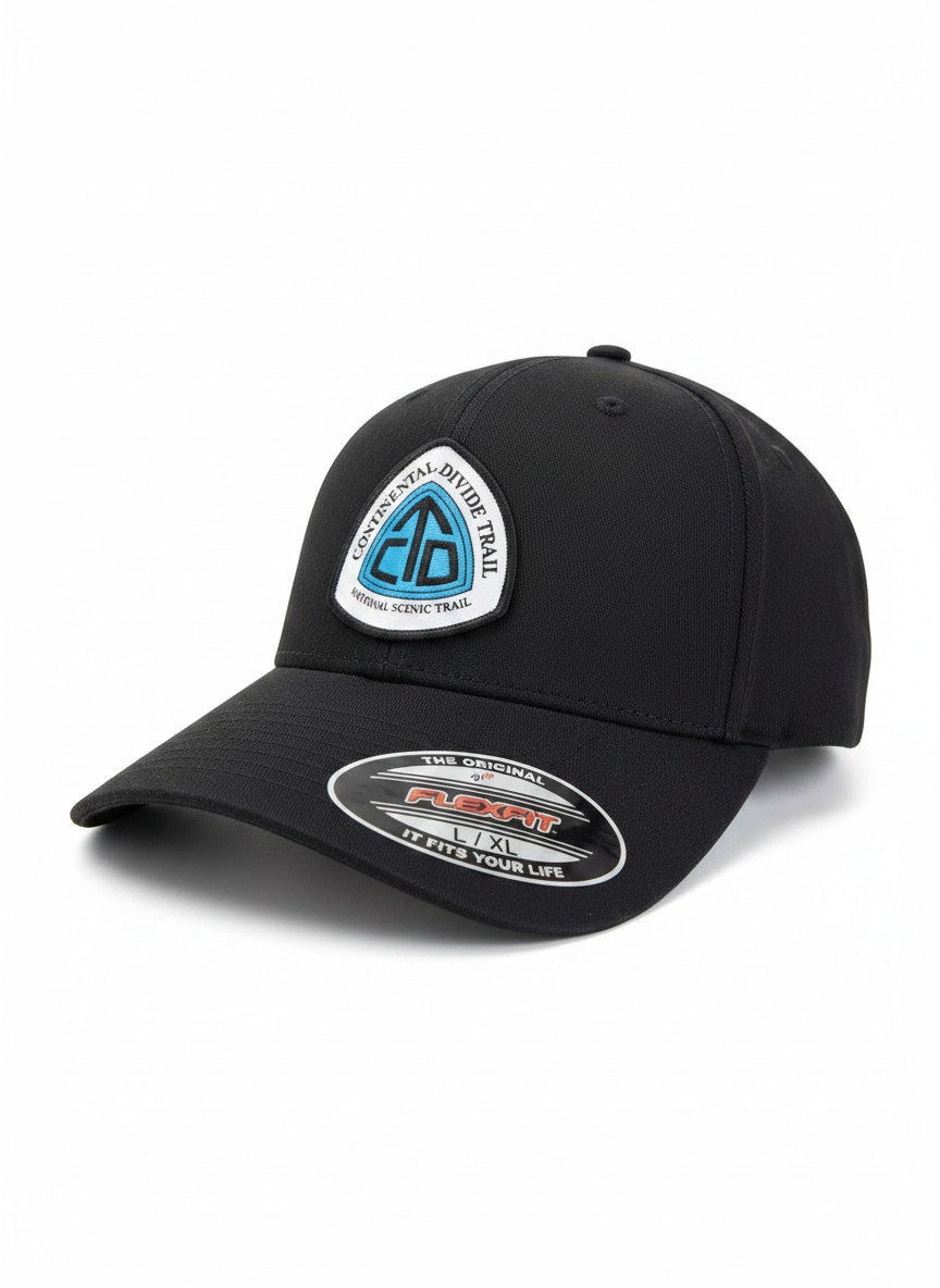 Moove Headwear black trucker hat with Continental Divide Trail patch, adjustable fit, breathable fabric for hiking.