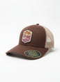 Moove Headwear brown trucker hat with Cuyahoga Valley National Park embroidered patch and breathable mesh back.