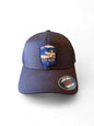 Moove Headwear dark blue fitted baseball cap with a woven patch depicting Death Valley National Park landscape and skull.