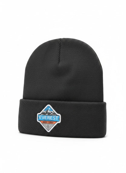 Moove Headwear dark grey wool knit beanie with Everest Base Camp patch