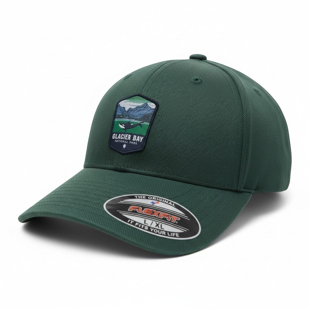 Moove Headwear dark green acrylic-cotton blend fitted hat with Glacier Bay National Park embroidered patch.