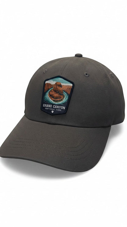 Moove Headwear charcoal grey dad hat with embroidered Grand Canyon National Park patch