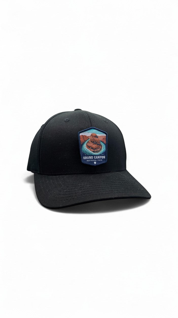 Moove Headwear black fitted baseball cap with Grand Canyon National Park woven patch.