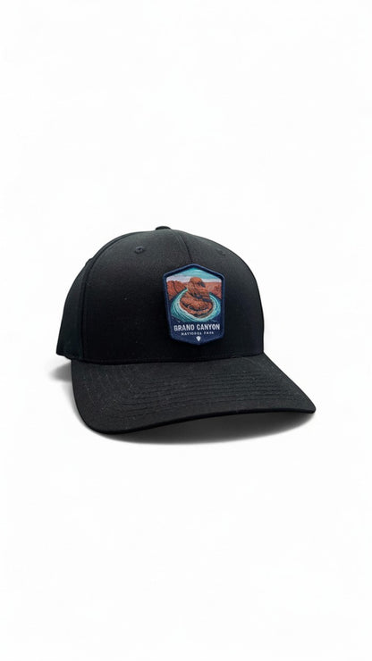 Moove Headwear black fitted baseball cap with Grand Canyon National Park woven patch.