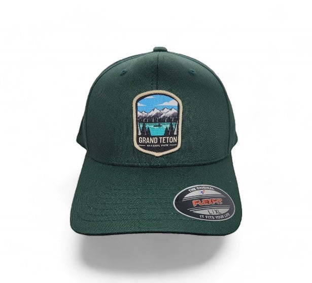 Moove Headwear dark green fitted cap with Grand Teton National Park embroidered patch