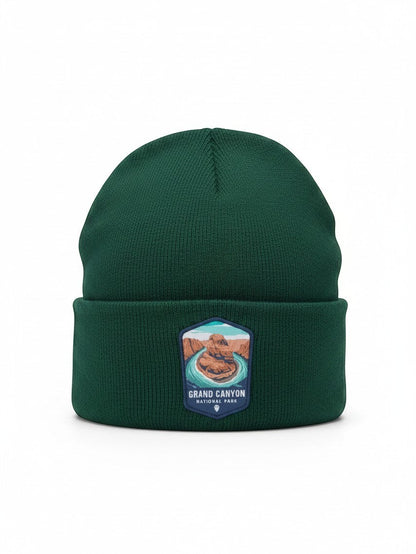 Moove Headwear dark green rib-knit acrylic beanie featuring a Grand Canyon National Park embroidered patch