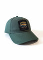 Moove Headwear dark green cotton trucker hat with "Just Ride Mountain Bike" patch and adjustable dad hat style.