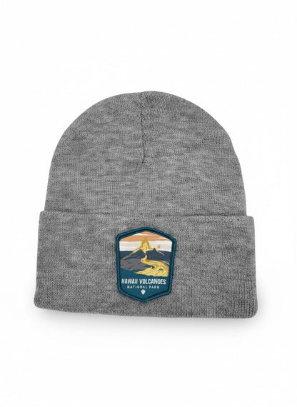 Moove Headwear grey knit beanie with Hawaii Volcanoes National Park patch