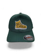 Moove Headwear dark green acrylic blend baseball cap with "Take a Hike" boot graphic and Flexfit logo.